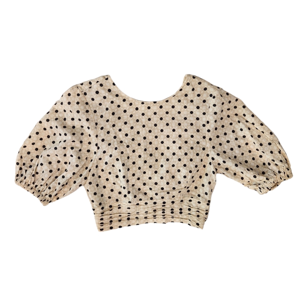 Peony Swimwear Resortwear Tie Front Crop Puff Sleeve Polka Dot Top - Picture 10 of 16
